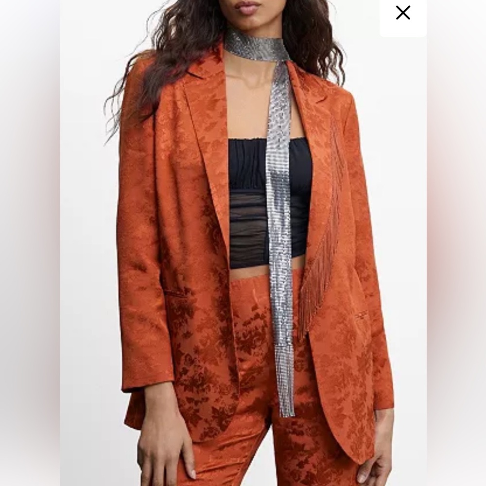 Mango Rust jacquard fringed Blazer, large